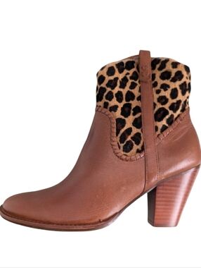 Jack Rogers Leopard Print Leather Ankle Boots Booties 8